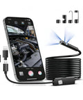 HD 1920P Endoscope Camera With Light And 9 Adjustable LEDs 33ft SemiRigid Dual Lens Borescope for iOS and Android with phone display