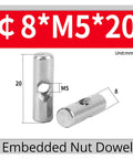 5 Pack Barrel Nuts And Cross Dowel Bolts Set In Silver Stainless Steel For Quick Furniture Assembly, Thumb Screws Included