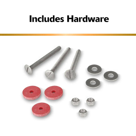 Universal 2 Inch Tank To Bowl Gasket And Hardware Kit Fits Most Two Piece Toilet Tanks Easy Leak Proof Repair For Home And Diy Projects Made In Usa with bolts, nuts, and washers shown.