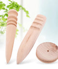 Multi Size Wood Leather Edge Burnisher And Slicker Set featuring three unfinished wood tools for leathercraft refinement.
