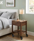 Heavy Duty 3 Inch M6 Metric Threaded Stem Casters Set Of 4 used on a wooden nightstand beside a bed for easy movement.