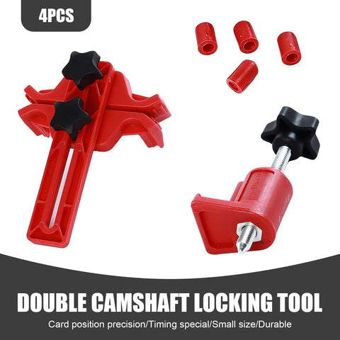 Badass Cam Engine Timing Tool Set With Nine Piece Anti Slip Sprocket Gear Lock Kit For Dead On Camshaft Alignment And Easy Auto Maintenance Universal Fit Red Color, showing 4-piece red camshaft locking tools.