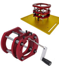 Metal Router System Kit For DIY Router Table Build With Durable Base Plate And 4 Jaw Clamps, shown with red aluminum lifter.