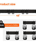 Wall Mount Garage Storage And Garden Tool Organizer With 350 Pound Capacity Adjustable Steel Rails And 6 Rubber Coated Hangers Rustproof Carbon Steel Rack showing 48-inch size and 360 lb capacity