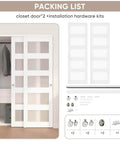 White Sliding Closet Door 48 By 80 Inches With Frosted Glass Double 25 Inch Panels 5 Lite Bypass Door With Hardware Kit