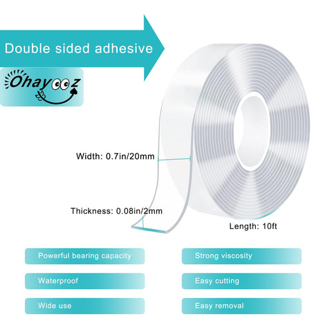Extra Strong Double Sided Tape Heavy Duty Removable 10ft Clear Nano Adhesive Wall Tape For Hanging Pics Posters Carpets Photos And Decor With Mega Hold And Clean Removal