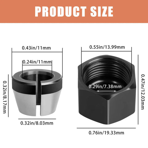 Collet Nut And Collet Cone Sleeve Combo For R2400 R2401 R86044 R860443 Laminate Trimmer Router product size diagram