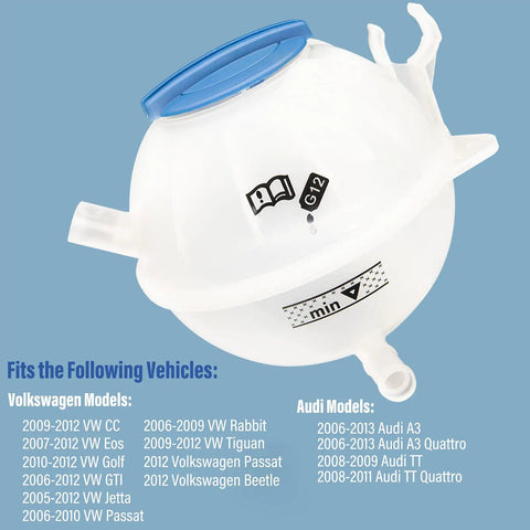 Coolant Overflow Reservoir Expansion Recovery Tank Replacement For VW Jetta Golf Passat Beetle And Audi A3 TT Quattro, fits multiple models