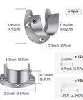 Set Of 4 Heavy Duty Stainless Steel Wardrobe Brackets U Shaped Rod Sockets Flange 1-1/4 Inch Diameter End Supports For Closet Rods With Screws And Mounting Hardware, size detail