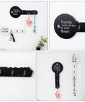 Old School Key Shaped Wall Mounted Coat Hooks Rack In Durable Black Oak Wood For Entryways And Closets Decorative Hanging Organizer That Brings Cool Retro Style And Keeps Your Gear Locked Down Tight No Tools Needed, displaying black and white key designs with keychains.