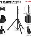 Heavy Duty Adjustable Speaker Stands Pair, 54 Inch Tripod Bases With 132 Lbs Capacity, steel construction features