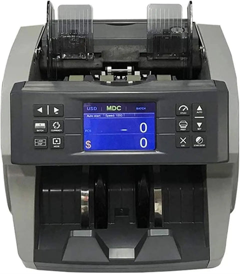 Top Pick Money Counter Machine With Legit Counterfeit Bill Detector showing LCD display and quiet sorting mechanism.