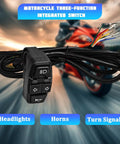 All In One Ride Ready Motorcycle Headlight Switch With Horn And Turn Signals, 3 In 1 E Bike Light On Off Handlebar Button Mount, Universal Wiring For Dirt Bike Scooter Motocross. Black 3-in-1 handlebar switch with wires