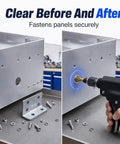 Rivet Nut Tool Kit M3 To M10 With 180 Nuts For Quick Metal Repair In The Shop Grab And Go Wrench Or Drill Heads Included For Fast Installations And Tidy Organized Set. before-and-after metal panel installation with high carbon steel rivet nut tool