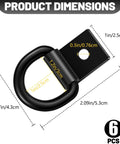 Heavy Duty D Ring Tie Down Anchors Six Pack With Mounting Screws Surface Cargo Hooks Solid Steel D Rings dimensions measuring 1.7in x 2.09in.