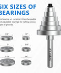 Image showing Rabbet Router Bit Set With One Quarter Inch Shank Includes Four Cutting Heights And Six Interchangeable Bearings