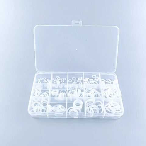 900 Piece Silicone Fender Washers Set M6 To M20 Assortment Kit With Nine Sizes Round Flat Shim Washers For Screws And Bolts Handy Storage Box Ideal For Auto Repairs And DIY Projects For Gearheads. clear organizer with assorted white silicone washers
