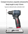 No Sweat Cordless Drill And Screwdriver Power Tool Kit With Heavy Duty Wood Metal Masonry Bits For Quick Fix Home Improvement And Diy Projects Compact Handheld Set beside smartphone for size reference.