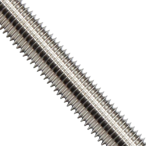 Close-up view of 48 Inch Stainless Steel All Threaded Rods 3/8-16 UNC Heavy Duty, showing corrosion-resistant threading for projects.