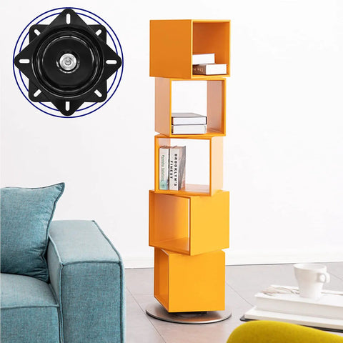 Heavy Duty 8 Inch Bar Stool Swivel Plate with Solid Ring Ball Bearings 500 Lbs capacity, shown next to a modern living room setup.