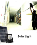 Person installing Super Bright Solar Led Flood Light Charges Quick Under Cloud Cover And Burns Flawless Dusk Till Dawn With Handy Remote Ip66 Waterproof Outdoor Security Lantern For Backyard Yard Garage Porch.
