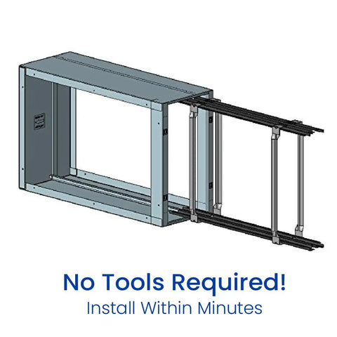 Upgrade Kit For 2140 And 2400 Space-Gard Whole-House Air Purifiers With Rail System And MERV 13 Performance Replacing 401 Filter To Boost Air Quality And Home Comfort Like A Boss, tool-free installation shown in diagram