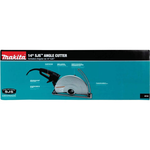 Heavy Duty 15 Amp Corded Angle Cutter With 14 Inch Super Joint System and AC or DC Switch on display with identification features.