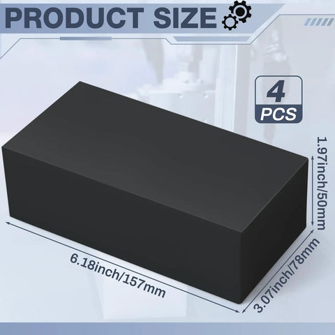 HDPE Plastic Block Set, 4 Pieces, 2x3x6 Inch Solid Polyethylene Blocks For Machining, Prototyping, DIY Projects, Black Finish