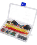Hella Solid Breadboard Jumper Wire Kit Featuring 14 Assorted U Shaped Cables And Flexible Male To Male Solderless Wires Plus Tweezers in storage box.