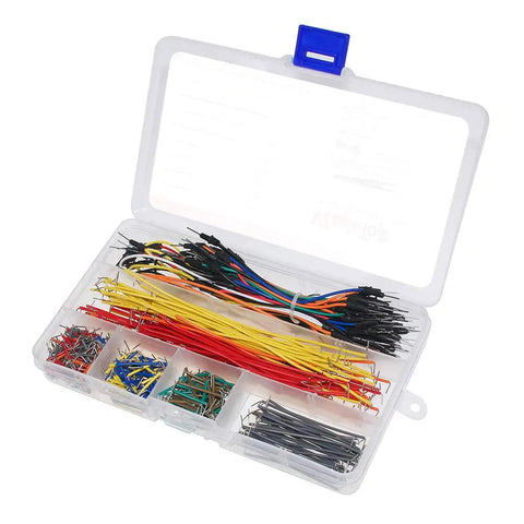 Hella Solid Breadboard Jumper Wire Kit Featuring 14 Assorted U Shaped Cables And Flexible Male To Male Solderless Wires Plus Tweezers in storage box.