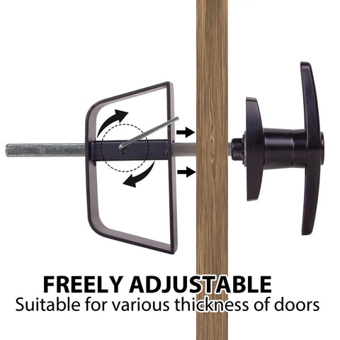 Super Tough Outdoor T Handle Lock Kit For Shed Doors Including Five Keys And Full Mounting Hardware Perfect For Playhouses Chicken Coops RV Campers Or Garages To Lockdown Everything Secure In Matte Black adjustable mechanism shown on door