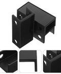 Under Desk Laptop Holder Sliding Bracket Fits All Laptops Clears Desk Mess Instantly Black Plastic Mount showing close-up of mounted slots.