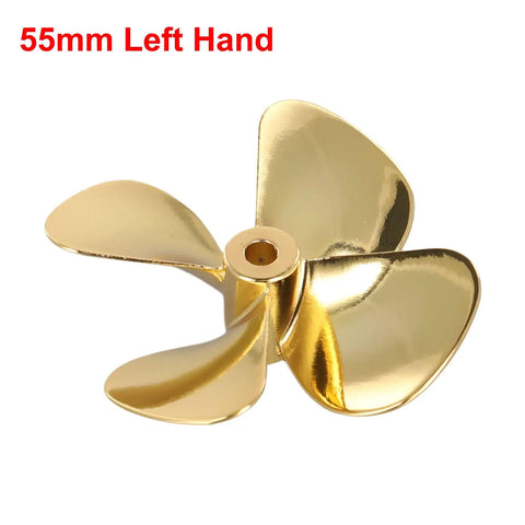 Beefy Four Blade Zinc Alloy RC Boat Propeller With Gold Plated Finish 4Mm Shaft 55Mm Diameter Left Hand Rotation
