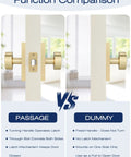 Function comparison of Two Pack Brushed Gold Dummy Door Knobs For Interior Doors Non Functional Decorative Handles For Closets And Pantries Single Side Install Zinc Alloy Build For Easy Push Pull Access, one-side view