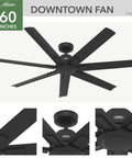 60 Inch Indoor Outdoor Ceiling Fan Without Light With Wall Control Matte Black For Patio Garage Or Porch Quiet Beastly Airflow With SureSpeed 7 Blades Standard Mount Downtown 51590
