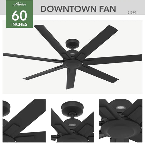 60 Inch Indoor Outdoor Ceiling Fan Without Light With Wall Control Matte Black For Patio Garage Or Porch Quiet Beastly Airflow With SureSpeed 7 Blades Standard Mount Downtown 51590