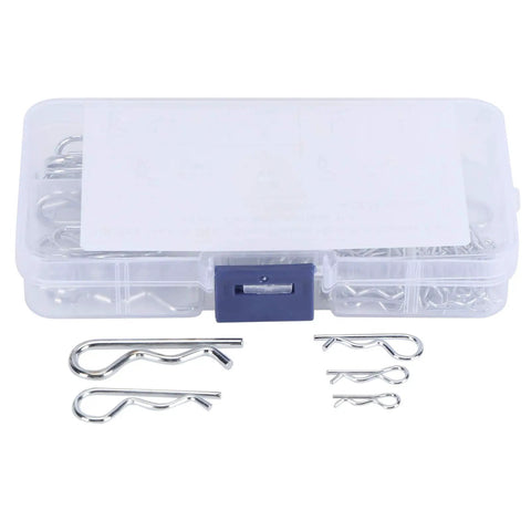 100Pcs Cotter Pins Assortment Kit With Storage Box Carbon Steel Split Pin Clips For Automotive Tractor Hitch And Machinery Fastening Needs Heavy Duty Garage Ready Must Have, clear box with six cotter pin sizes