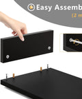 Dual Monitor Stand Riser For Desk Setup With 3 Shelf Adjustable Length And Tilt Extra Long Multifunctional Wood Stand, assembly steps shown