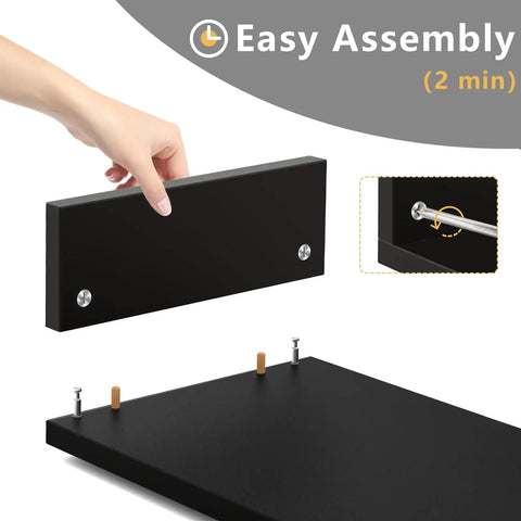 Dual Monitor Stand Riser For Desk Setup With 3 Shelf Adjustable Length And Tilt Extra Long Multifunctional Wood Stand, assembly steps shown