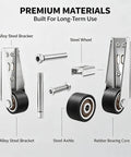 Heavy Duty Vertical Track Roller Wheel With Durable Rubber Caster parts, including alloy steel bracket and steel axle.