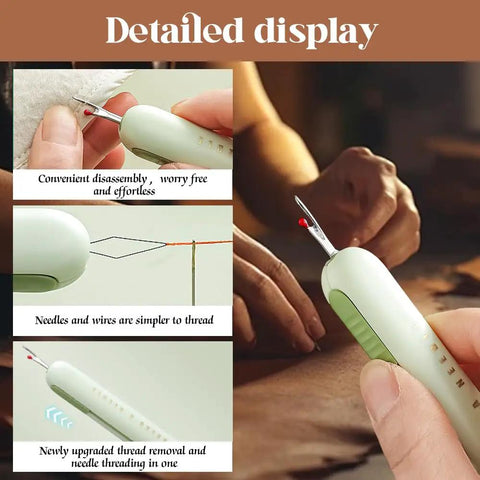 Pro Grade Two In One Needle Threader And Seam Ripper Tool For Sewing Upgraded 2024 Dual Head Seam Remover Integrated Threader And Seam Cutter Durable Green Design in use