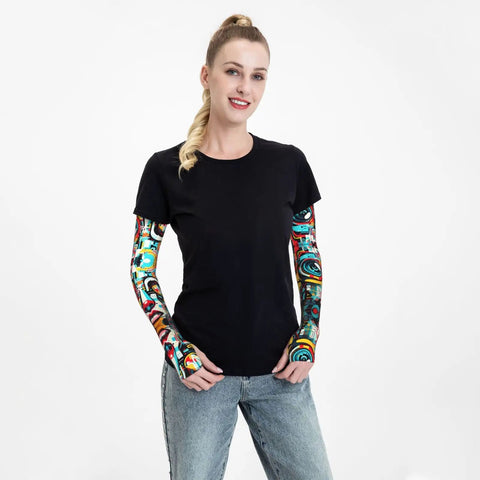 Abstract Mechanical Face Print Ice Silk Arm Sleeves Provide Legit Comfy Breathable Sun Protection With Snug Elastic Fit Engineered For Beat The Heat Outdoor Adventures