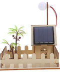 Hands On Solar Garden Light Science Kit For Kids Learn Solar Power And Basic Electronics With Easy Setup And A Fun DIY Physics Experiment Toy For Outdoor Learning And Creative Patio Decoration, showcasing wooden house model with solar panel and light bulb.