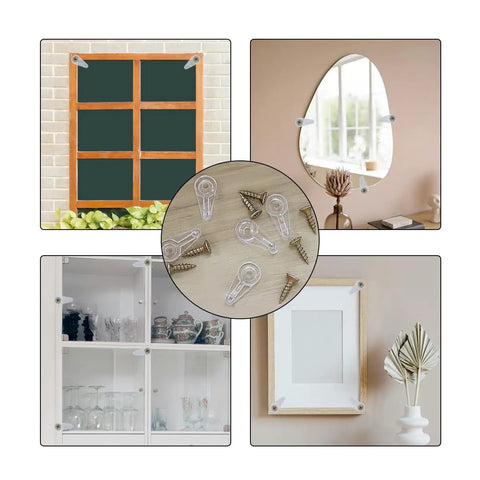 Heavy Duty Cabinet Door Glass Retainer Clips With Screws Top Shelf Replacement Hardware For Window Mounting in use with mirrors and cabinets.