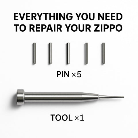 Hinge Pin Repair Kit For Zippo Lighters 2003 And Later with 5 premium hinge pins and 1 precision installation tool in nickel silver
