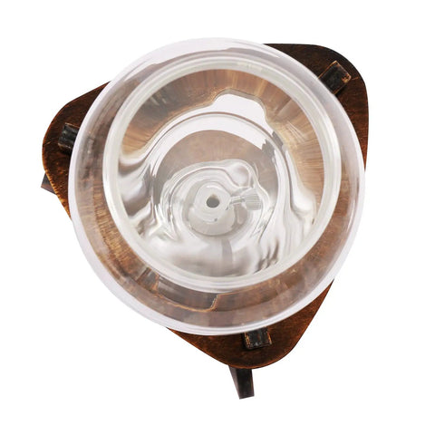 Slick Portable Cold Brew Coffee Maker Tower Featuring Adjusted Drip Speed And Generous 600 ML Size top view of glass body and wooden frame.