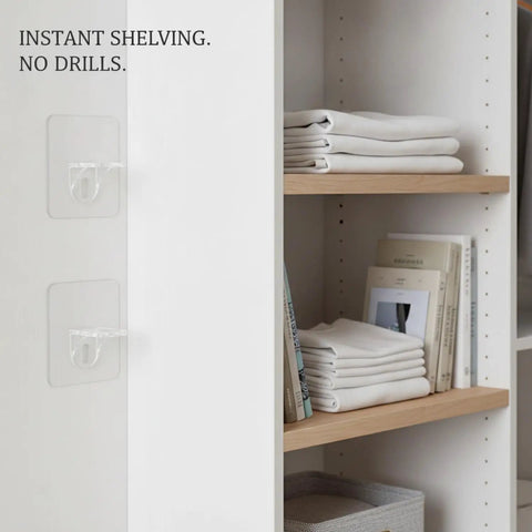 Stick On Shelf Brackets No Drill Wall Mounts For Closet And Cabinet Organization 4.7 By 4.7 Inch PP Plastic 2 Pack on wall