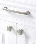 Heavy Duty Zinc Alloy Cabinet Pulls With Slick Brushed Satin Nickel Finish, 6 Inch Center To Center Drawer Handles For Kitchen Cabinets, Tough As Nails 10 Pack Home Glow Up Set on white cabinetry.
