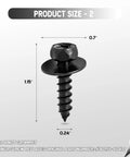 Close-up of black liner screw from Engine Under Cover Clips And Fender Push Pin Rivets Kit 101 Pcs For Toyota And Lexus Camry Corolla