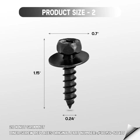 Close-up of black liner screw from Engine Under Cover Clips And Fender Push Pin Rivets Kit 101 Pcs For Toyota And Lexus Camry Corolla